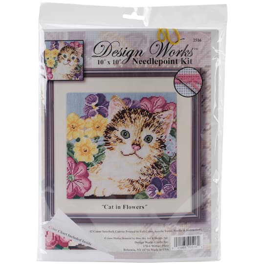 Design Works Needlepoint Kit 12"X12"-Colorful Cat-Stitched In Yarn DW2614